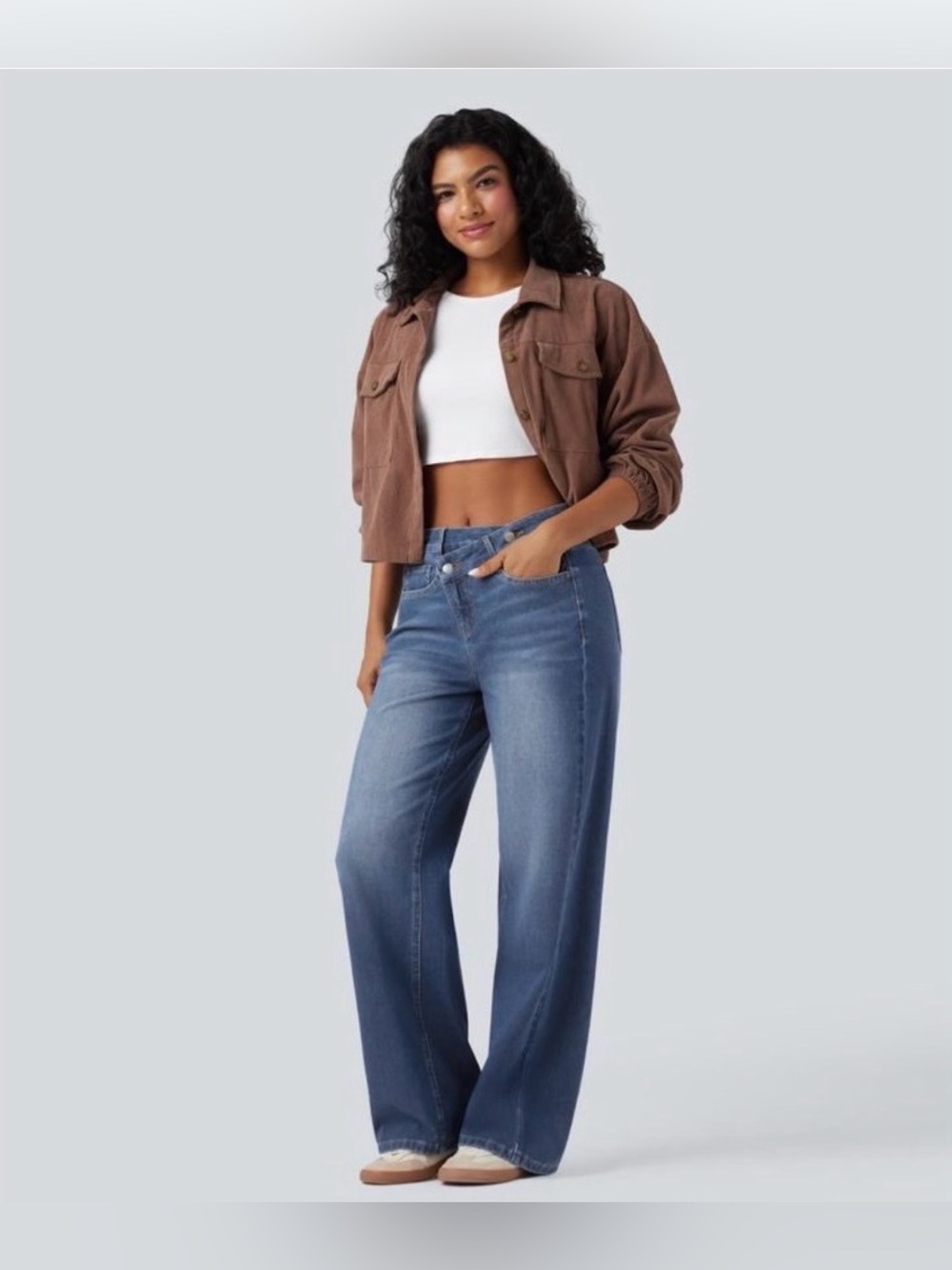 Halara Asymmetric High Waist Baggy Jeans Blue Stretch Denim Large